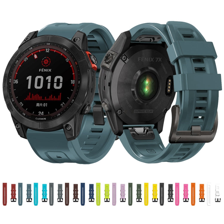 For Garmin Fenix 7 / 6 Pro / 5 Plus 22mm Black Buckle Silicone Watch Band(Army Green) by buy2fix