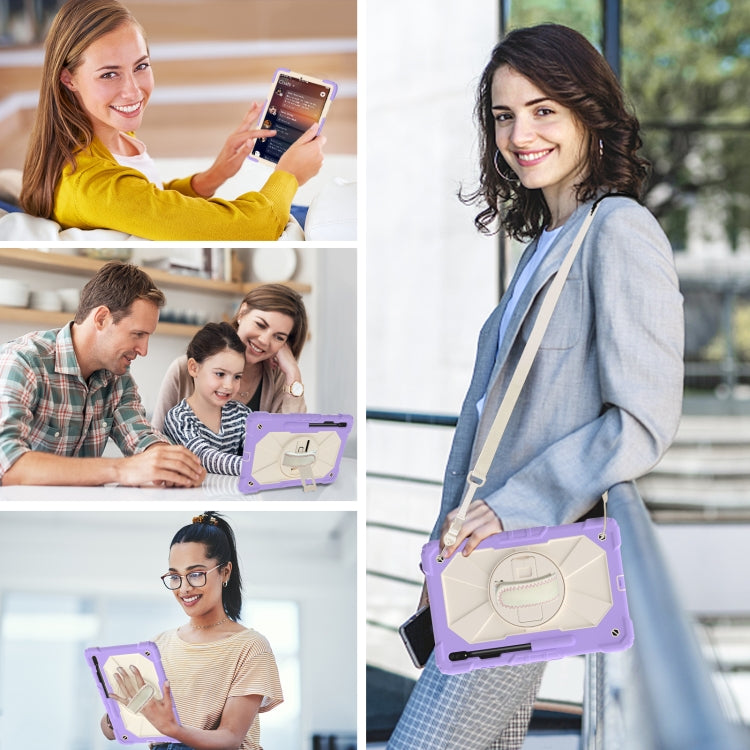 For Samsung Galaxy Tab S8+ 12.4 inch SM-X800 / SM-X806 Contrast Color Robot Shockproof Silicone + PC Tablet Case(Lotus Root Purple Beige) by buy2fix