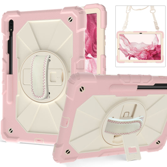 For Samsung Galaxy Tab S8+ 12.4 inch SM-X800 / SM-X806 Contrast Color Robot Shockproof Silicone + PC Tablet Case(Rose Gold+Beige) by buy2fix