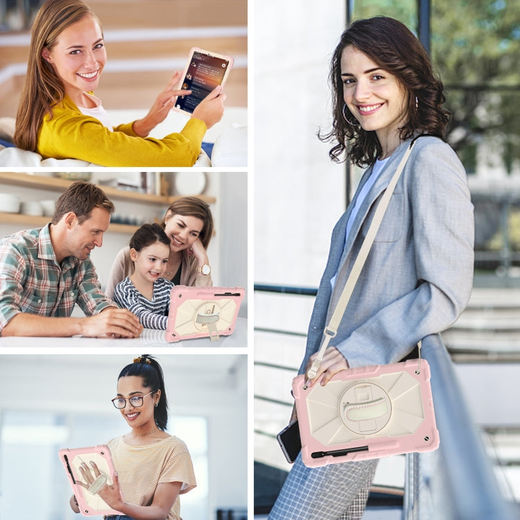 For Samsung Galaxy Tab S8+ 12.4 inch SM-X800 / SM-X806 Contrast Color Robot Shockproof Silicone + PC Tablet Case(Rose Gold+Beige) by buy2fix