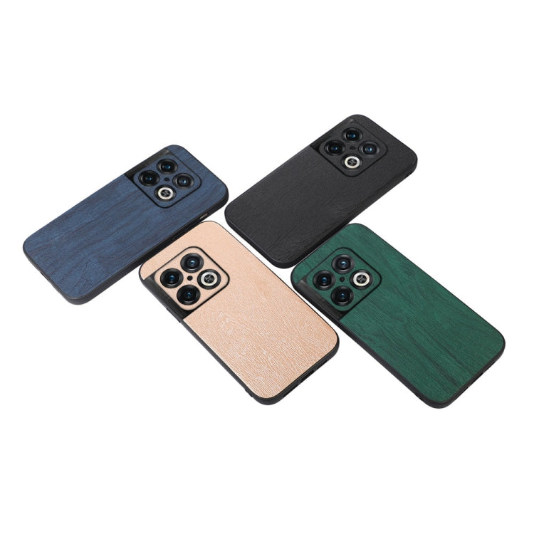 For OnePlus 10 Pro 5G Wood Texture PU Phone Case(Blue) by buy2fix