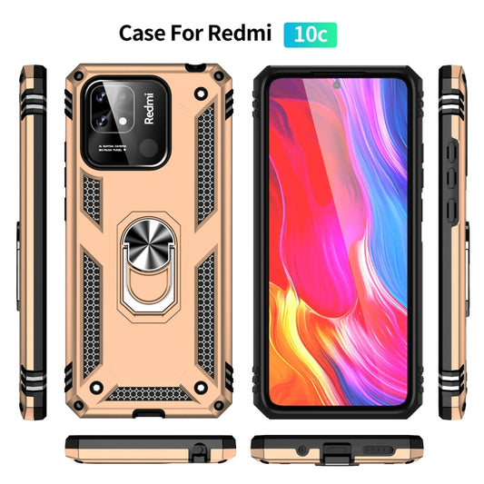 For Xiaomi Redmi 10C Shockproof TPU + PC Phone Case with 360 Degree Rotating Holder(Gold) by buy2fix