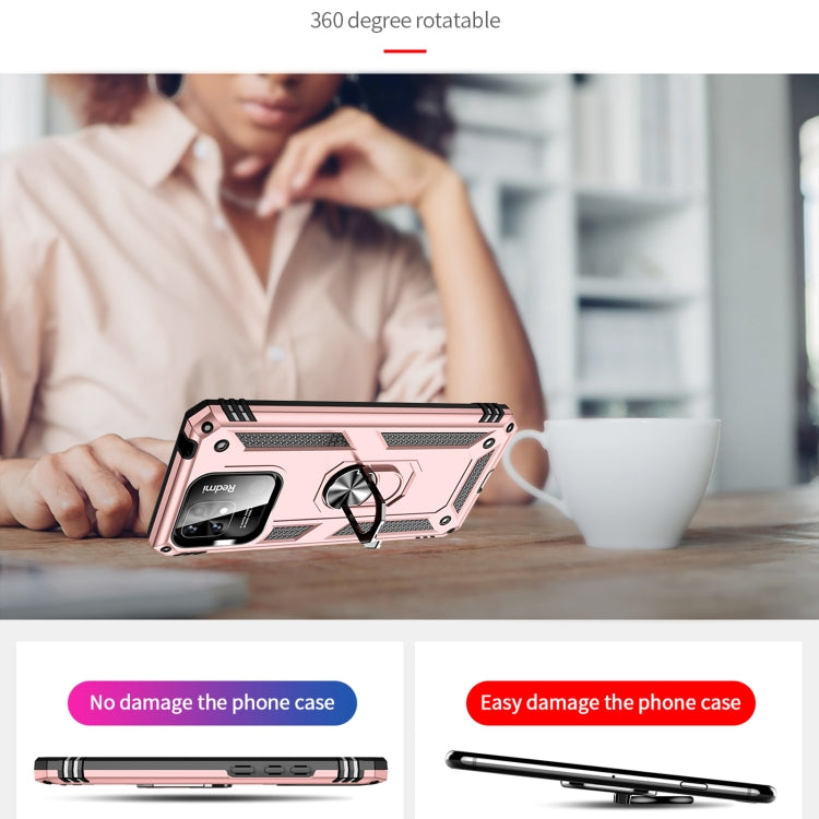 For Xiaomi Redmi 10C Shockproof TPU + PC Phone Case with 360 Degree Rotating Holder(Rose Gold) by buy2fix