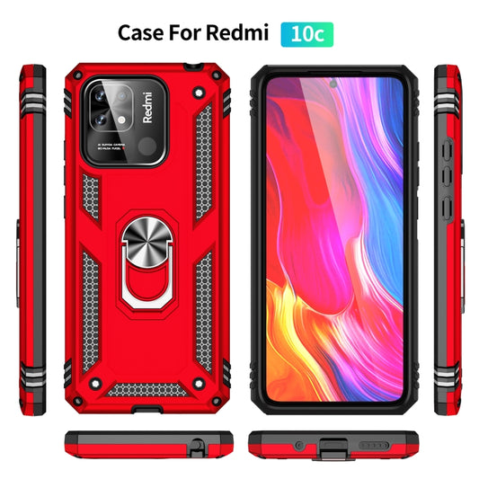 For Xiaomi Redmi 10C Shockproof TPU + PC Phone Case with 360 Degree Rotating Holder(Red) by buy2fix