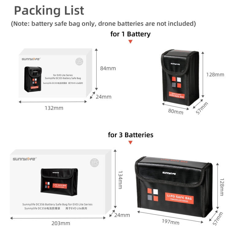 Sunnylife EVO-DC356 3 in 1 Battery Explosion-proof Bag for EVO Lite by Sunnylife