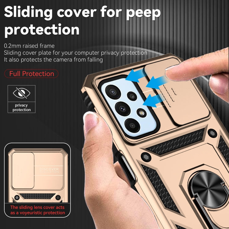 For Samsung Galaxy A23 Sliding Camshield Holder Phone Case(Gold) by buy2fix