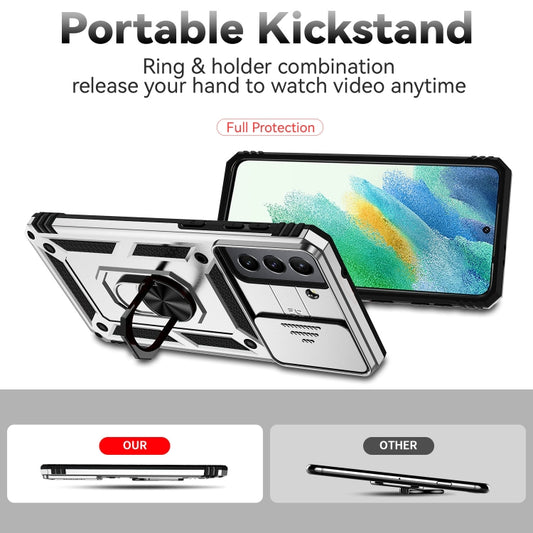 For Samsung Galaxy S21 FE 5G Sliding Camshield Holder Phone Case(Silver) by buy2fix