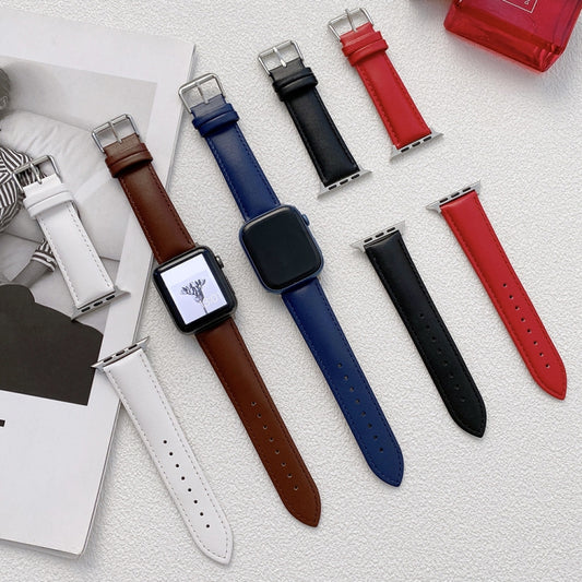 Glossy Leather Watch Band For Apple Watch Ultra 49mm&Watch Ultra 2 49mm / Series 9&8&7 45mm / SE 3&SE 2&6&SE&5&4 44mm / 3&2&1 42mm(Blue) by buy2fix