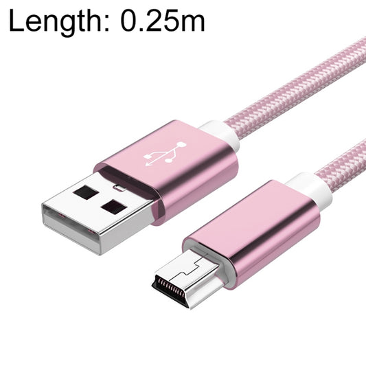 5 PCS Mini USB to USB A Woven Data / Charge Cable for MP3, Camera, Car DVR, Length:0.25m(Rose Gold) - Camera Accessories by buy2fix | Online Shopping UK | buy2fix