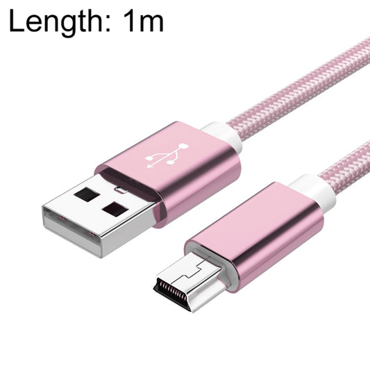 5 PCS Mini USB to USB A Woven Data / Charge Cable for MP3, Camera, Car DVR, Length:1m(Rose Gold) - Camera Accessories by buy2fix | Online Shopping UK | buy2fix