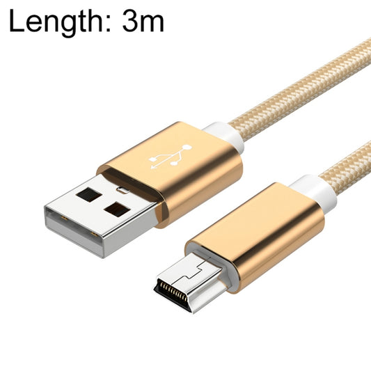 5 PCS Mini USB to USB A Woven Data / Charge Cable for MP3, Camera, Car DVR, Length:3m(Gold) - Camera Accessories by buy2fix | Online Shopping UK | buy2fix