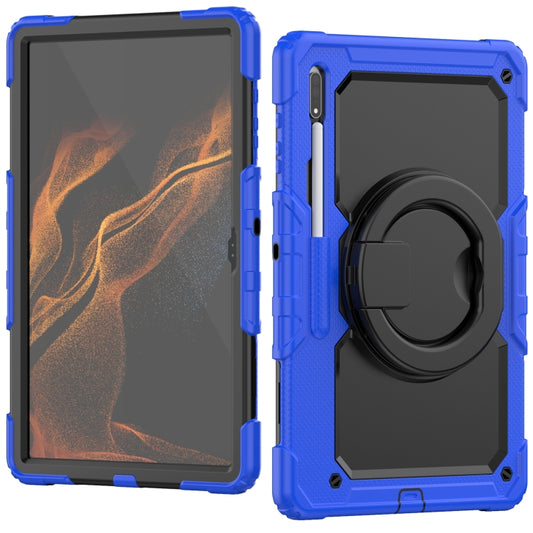 For Samsung Galaxy Tab S8 Ultra Shoulder Strap Silicone + PC Tablet Case(Blue Black) by buy2fix