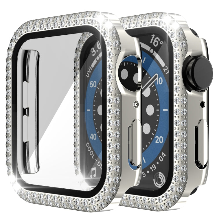 Double-Row Diamond PC+Tempered Glass Watch Case For Apple Watch Series 3&2&1 38mm(Silver) by buy2fix