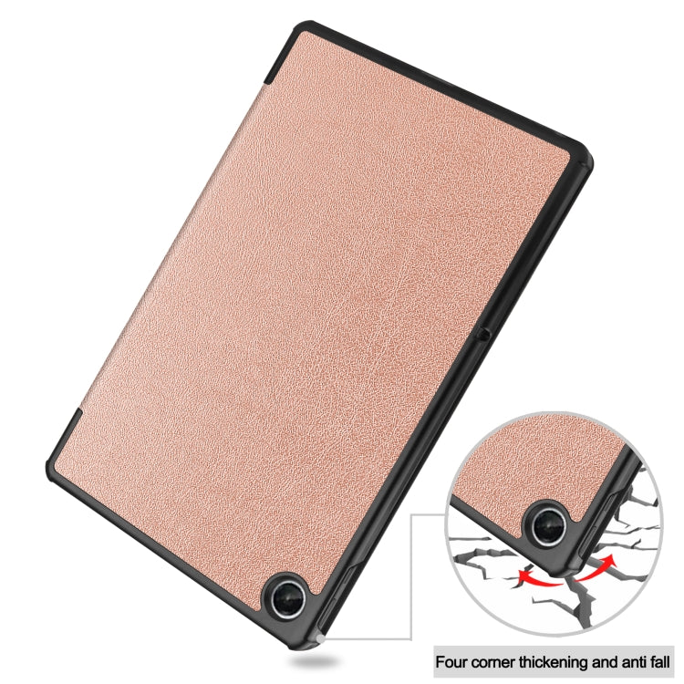 For Lenovo Tab M10 Plus 10.6 3rd Gen 2022 Custer Texture 3-Fold Holder Smart Leather Tablet Case(Rose Gold) by buy2fix