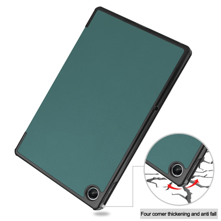 For Lenovo Tab M10 Plus 10.6 3rd Gen 2022 Custer Texture 3-Fold Holder Smart Leather Tablet Case(Dark Green) by buy2fix