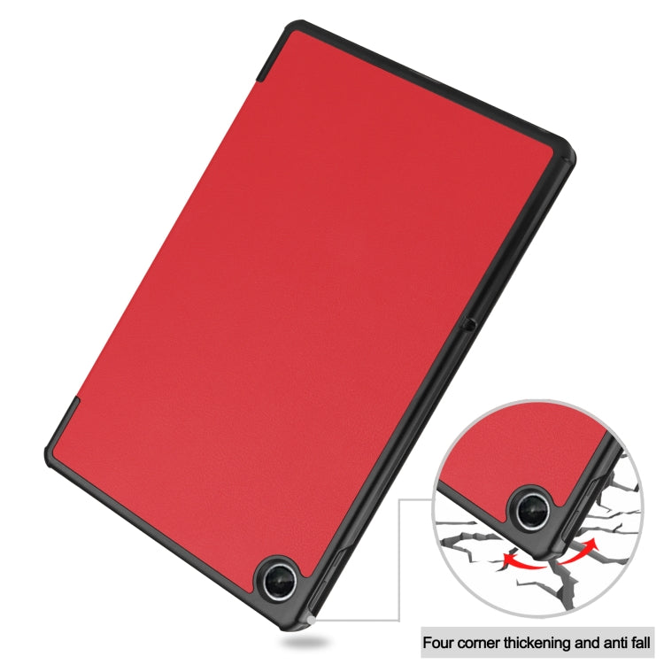 For Lenovo Tab M10 Plus 10.6 3rd Gen 2022 Custer Texture 3-Fold Holder Smart Leather Tablet Case(Red) by buy2fix