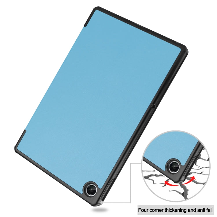 For Lenovo Tab M10 Plus 10.6 3rd Gen 2022 Custer Texture 3-Fold Holder Smart Leather Tablet Case(Sky Blue) by buy2fix