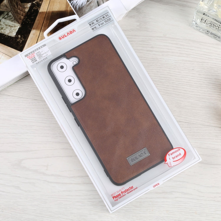 For Samsung Galaxy S22 5G SULADA Shockproof TPU + Handmade Leather Phone Case(Brown) by SULADA