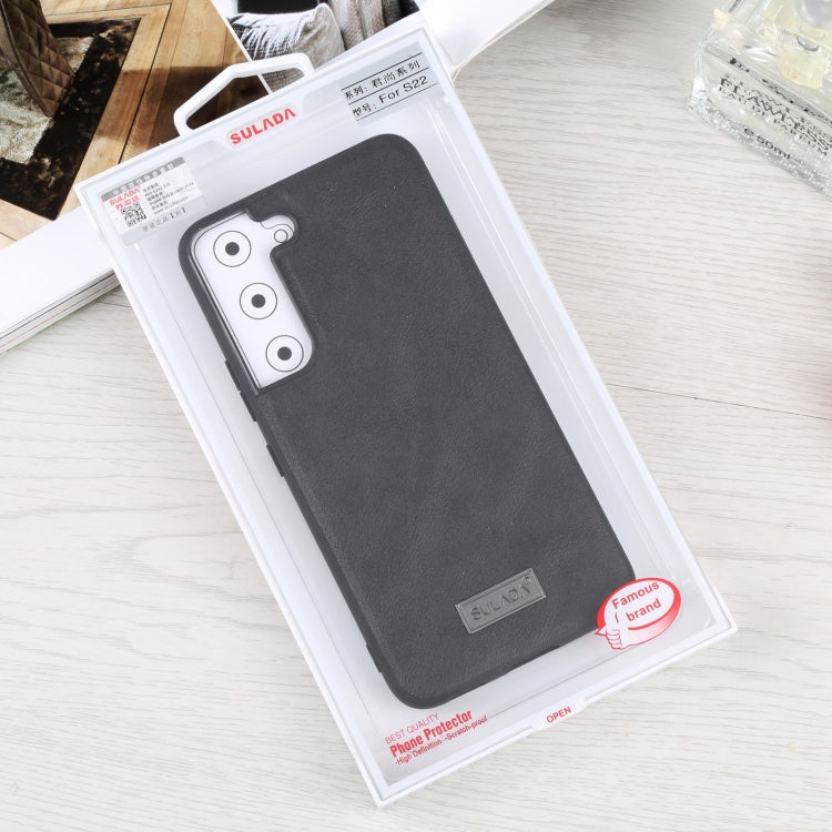 For Samsung Galaxy S22 5G SULADA Shockproof TPU + Handmade Leather Phone Case(Black) by SULADA