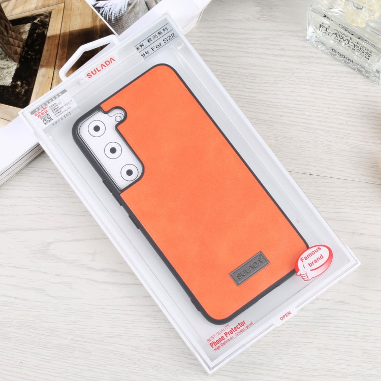 For Samsung Galaxy S22 5G SULADA Shockproof TPU + Handmade Leather Phone Case(Orange) by SULADA