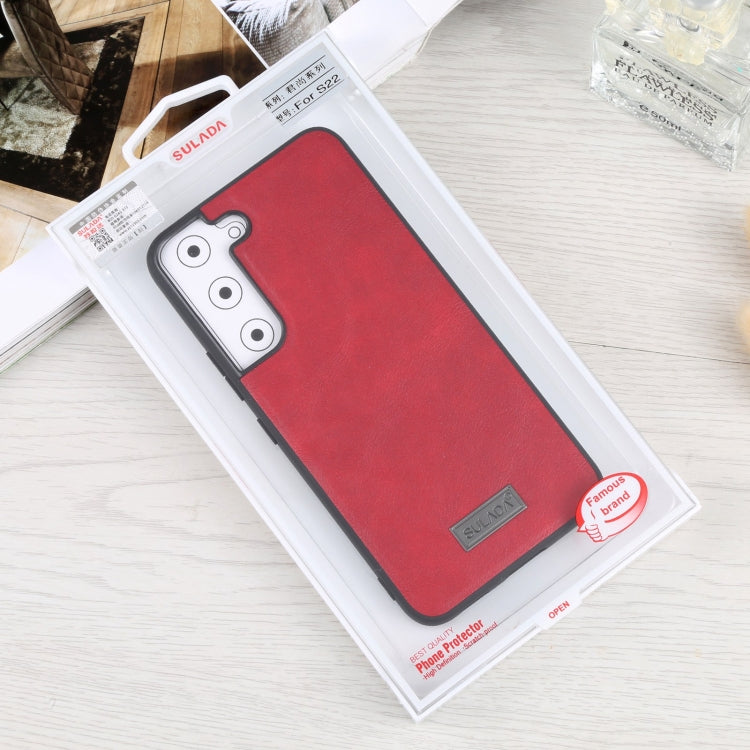 For Samsung Galaxy S22 5G SULADA Shockproof TPU + Handmade Leather Phone Case(Red) by SULADA