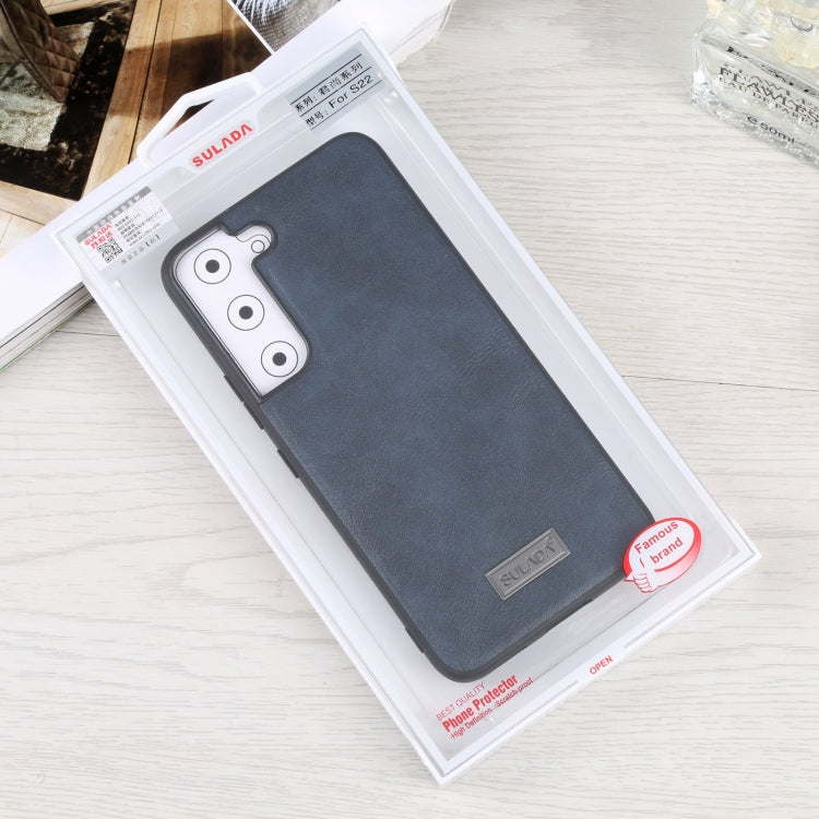 For Samsung Galaxy S22 5G SULADA Shockproof TPU + Handmade Leather Phone Case(Blue) by SULADA