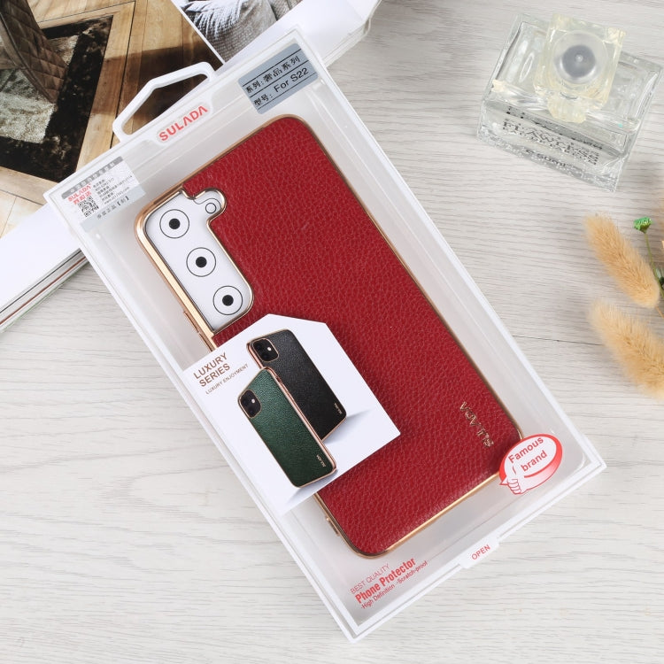 For Samsung Galaxy S22 5G SULADA Shockproof TPU + Handmade Leather Phone Case(Red) by SULADA