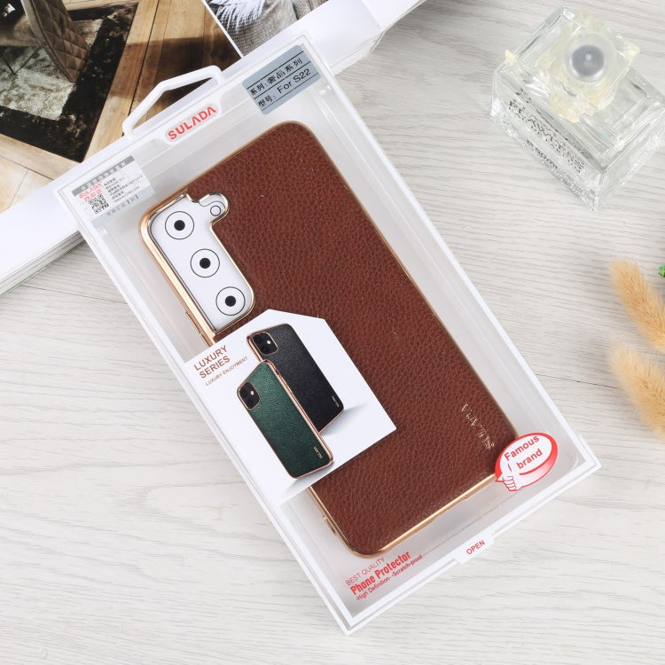 For Samsung Galaxy S22 5G SULADA Shockproof TPU + Handmade Leather Phone Case(Brown) by SULADA