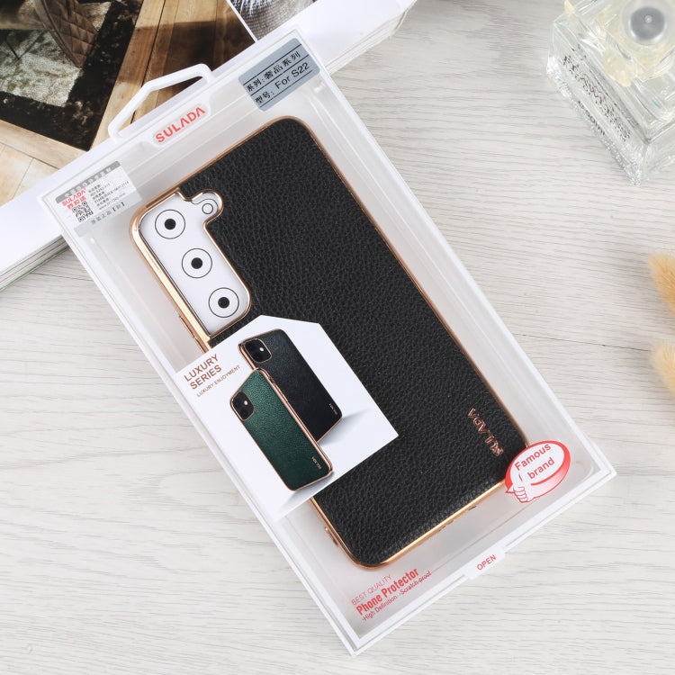 For Samsung Galaxy S22 5G SULADA Shockproof TPU + Handmade Leather Phone Case(Black) by SULADA