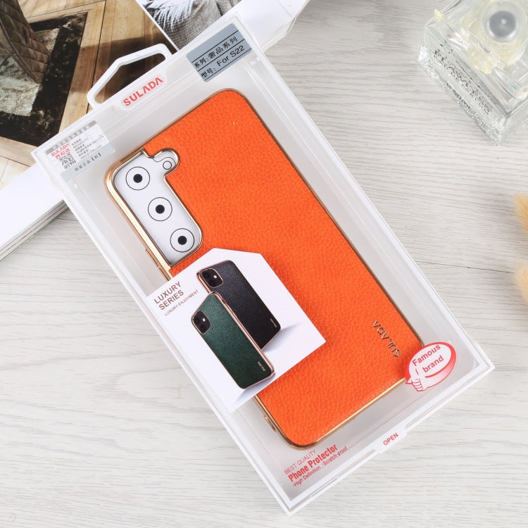 For Samsung Galaxy S22 5G SULADA Shockproof TPU + Handmade Leather Phone Case(Orange) by SULADA