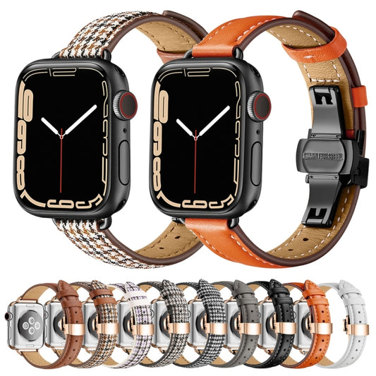 Slimming Butterfly Buckle Watch Band For Apple Watch Series 9&8&7 41mm / SE 3&SE 2&6&SE&5&4 40mm / 3&2&1 38mm(Houndstooth Black) by buy2fix