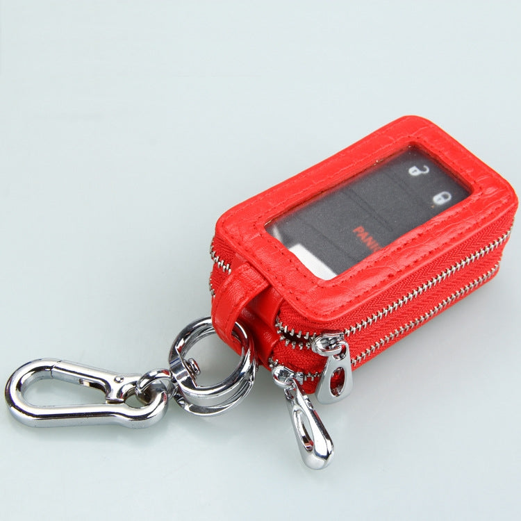 9075 Universal Crocodile Texture Genuine Leather Double Zipper Car Key Case(Red) by buy2fix