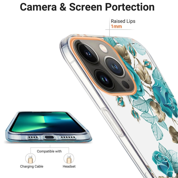 For iPhone 13 Pro Max Ring IMD Flowers TPU Phone Case (Blue Rose) by buy2fix