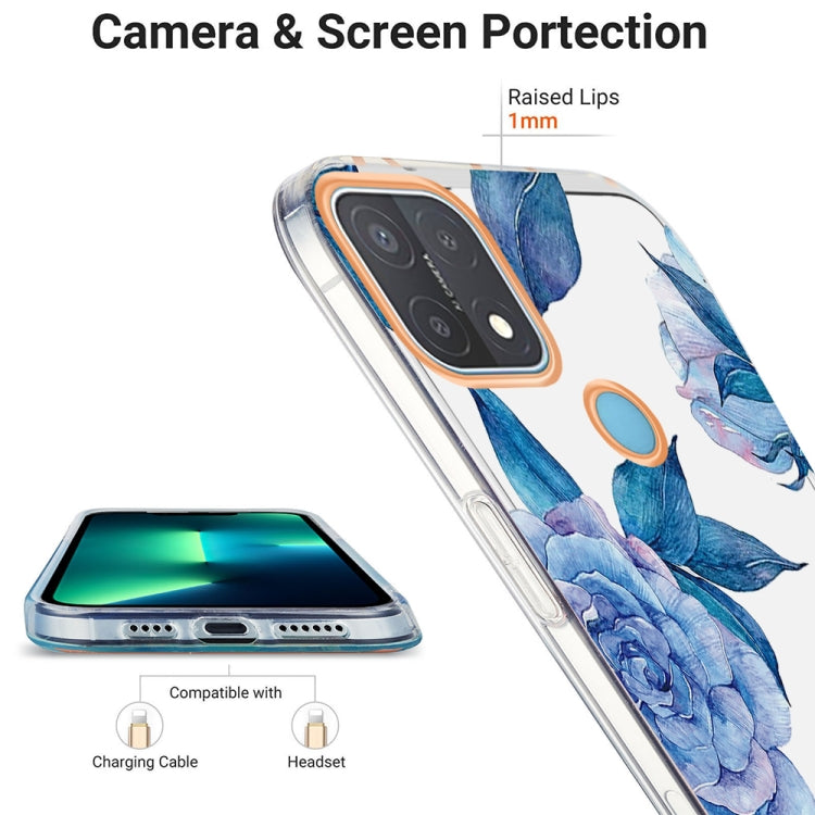 For OPPO A15 / A15s Ring IMD Flowers TPU Phone Case(Blue Peony) by buy2fix