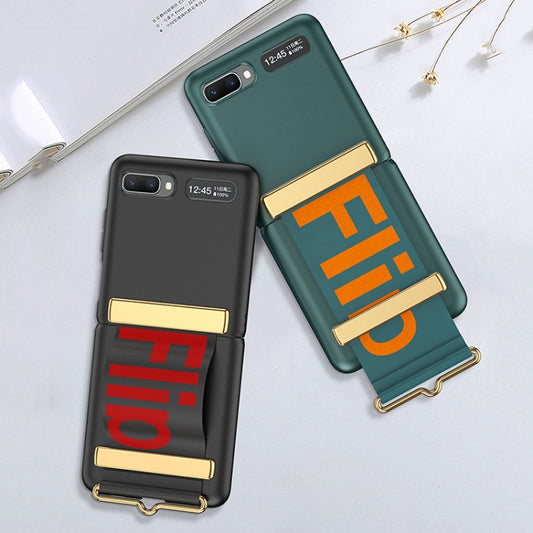 For Samsung Galaxy Z Flip GKK Ultra-thin Full Coverage Phone Flip Case with Wristband(Black) by GKK