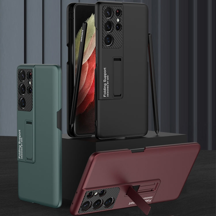 For Samsung Galaxy S21 Ultra 5G GKK Ultra-thin Shockproof Phone Case with Holder & Pen Slots & Stylus Pen(Red) by GKK