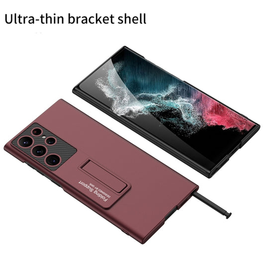 For Samsung Galaxy S22 Ultra 5G GKK Ultra-thin Shockproof Phone Case with Holder(Silver) by GKK