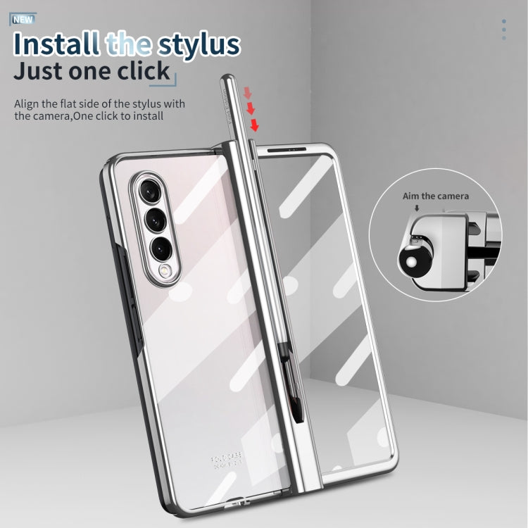 For Samsung Galaxy Z Fold3 5G 360 Full Body Electroplating Hinge Phone Case with Stylus(Silver) by buy2fix