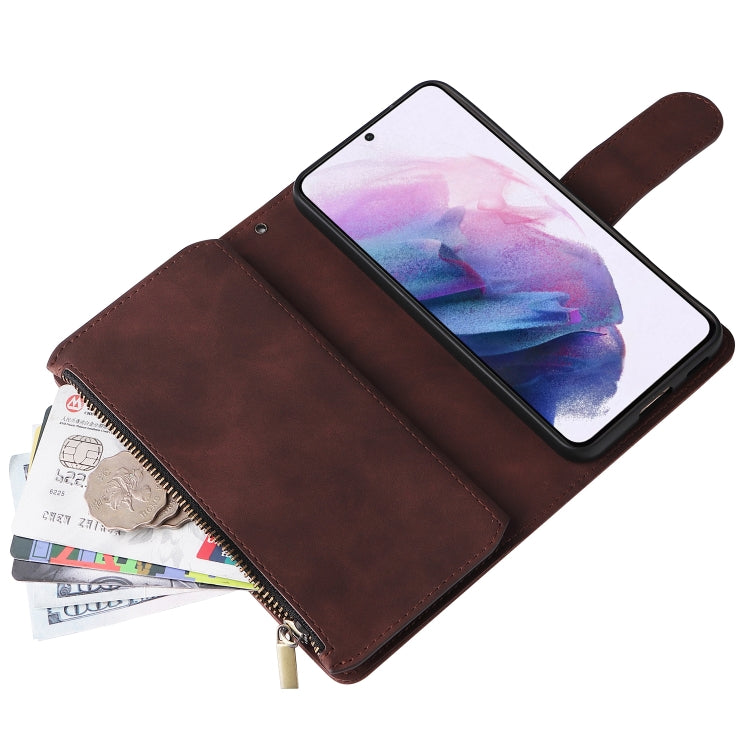 For Samsung Galaxy S22+ 5G Multifunctional Frosted Zipper Wallet Leather Phone Case(Coffee) by buy2fix