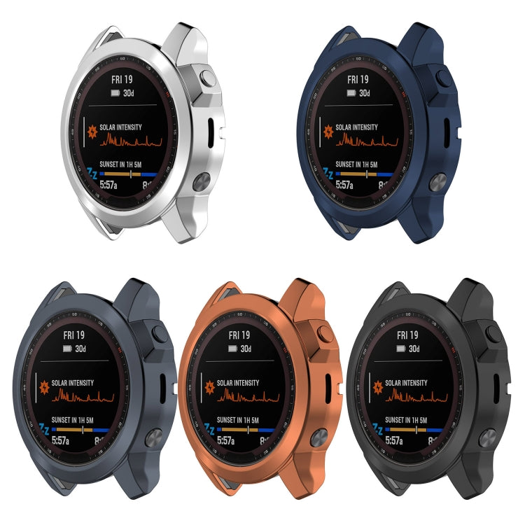 For Garmin Fenix 7X TPU Half-pack Hollowed Electroplating Watch Case(Black Grey) by buy2fix
