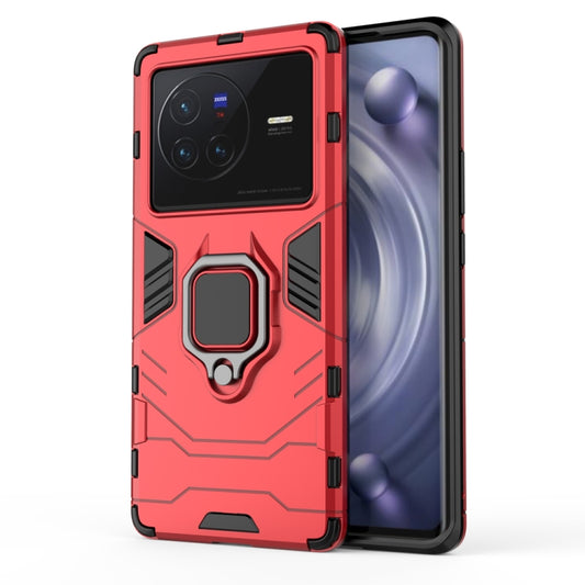 For vivo X80 5G PC + TPU Shockproof Protective Phone Case with Magnetic Ring Holder(Red) by buy2fix