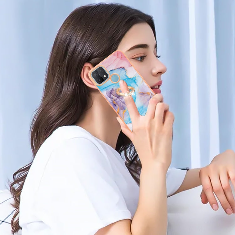 For OPPO A15 / A15s Electroplating IMD TPU Phone Case with Ring(Blue Marble) by buy2fix