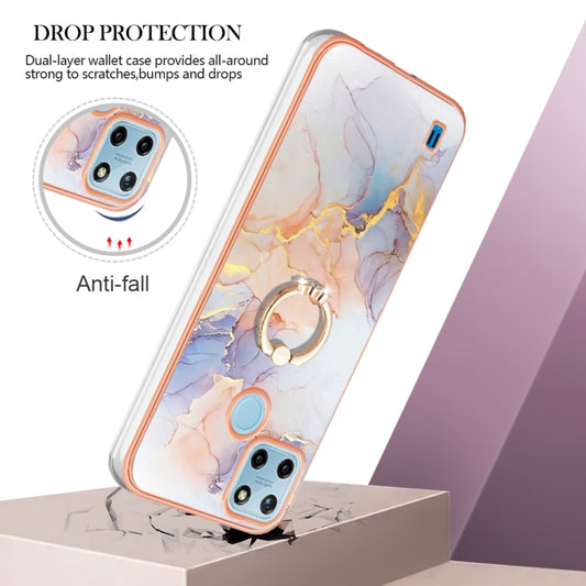 For OPPO Realme C21Y / C25Y Electroplating IMD TPU Phone Case with Ring(White Marble) by buy2fix