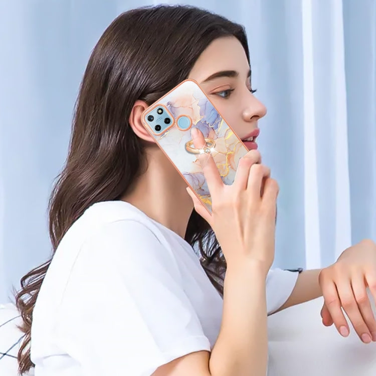 For OPPO Realme C21Y / C25Y Electroplating IMD TPU Phone Case with Ring(White Marble) by buy2fix