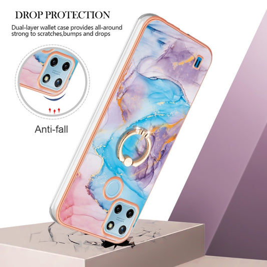 For OPPO Realme C21Y / C25Y Electroplating IMD TPU Phone Case with Ring(Blue Marble) by buy2fix