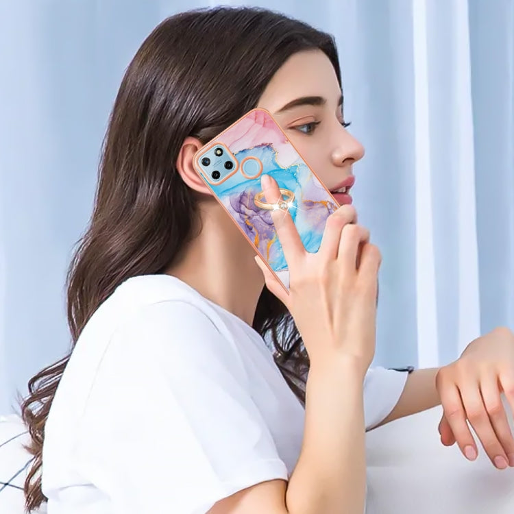For OPPO Realme C21Y / C25Y Electroplating IMD TPU Phone Case with Ring(Blue Marble) by buy2fix