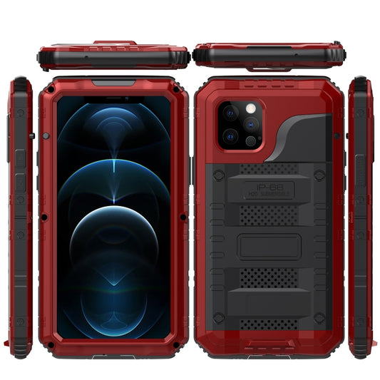 For iPhone 12 Pro Max Metal + Silicone Phone Case with Screen Protector(Red) by buy2fix