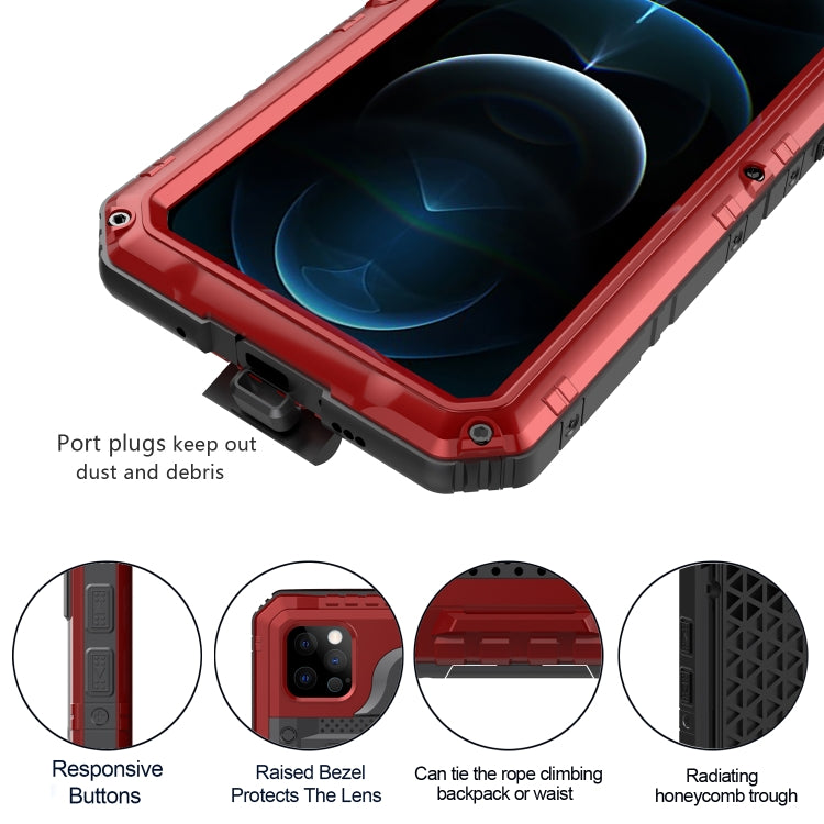 For iPhone 12 Pro Max Metal + Silicone Phone Case with Screen Protector(Red) by buy2fix