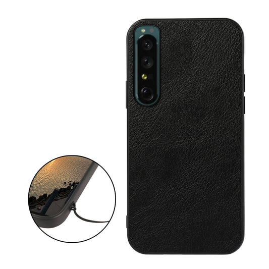For Sony Xperia 1 IV Accurate Hole Two-color Litchi Texture PU Phone Case(Black) by buy2fix