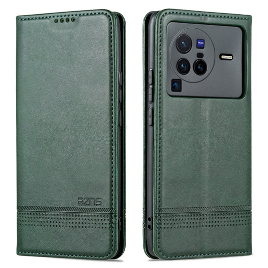 For vivo X80 Pro AZNS Magnetic Calf Texture Leather Phone Case(Dark Green) by AZNS